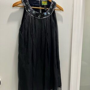 Vintage Tracy Porter Navy Metallic Shift Dress with Beaded Neckline